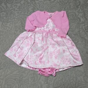 Charming Pink Floral Baby Dress with Cardigan